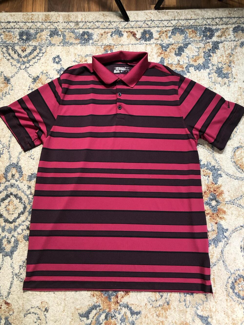 Nike Golf Dri-FIT Polo Shirt Mens XL Red Stripe Golf Short Sleeve Performance